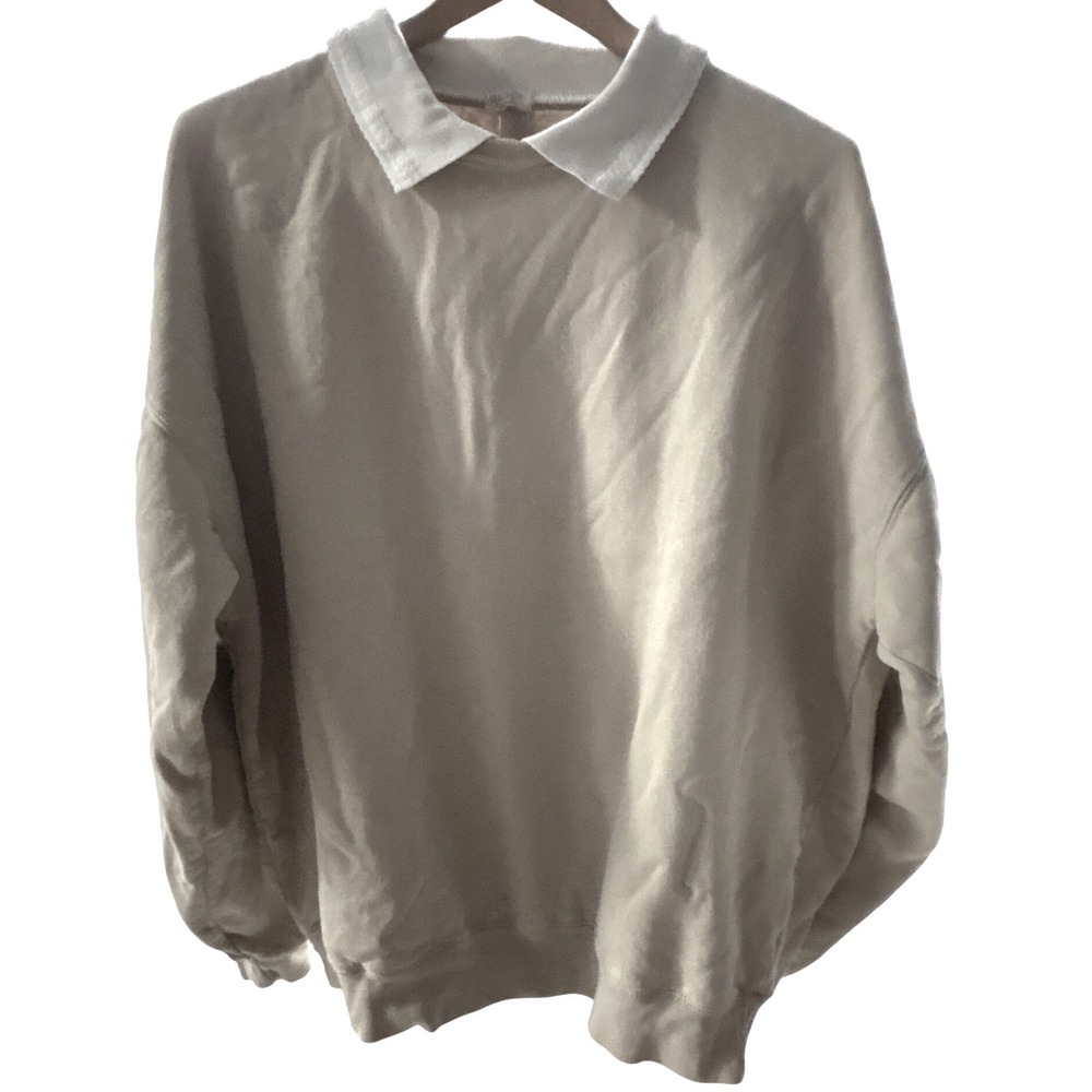John Galt Brandy Melville Tan Oversized Collared Sweatshirt Beige One Size
